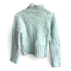 Frost Sweater Blue‎ Green Mohair Cable Knit Mock Neck Small